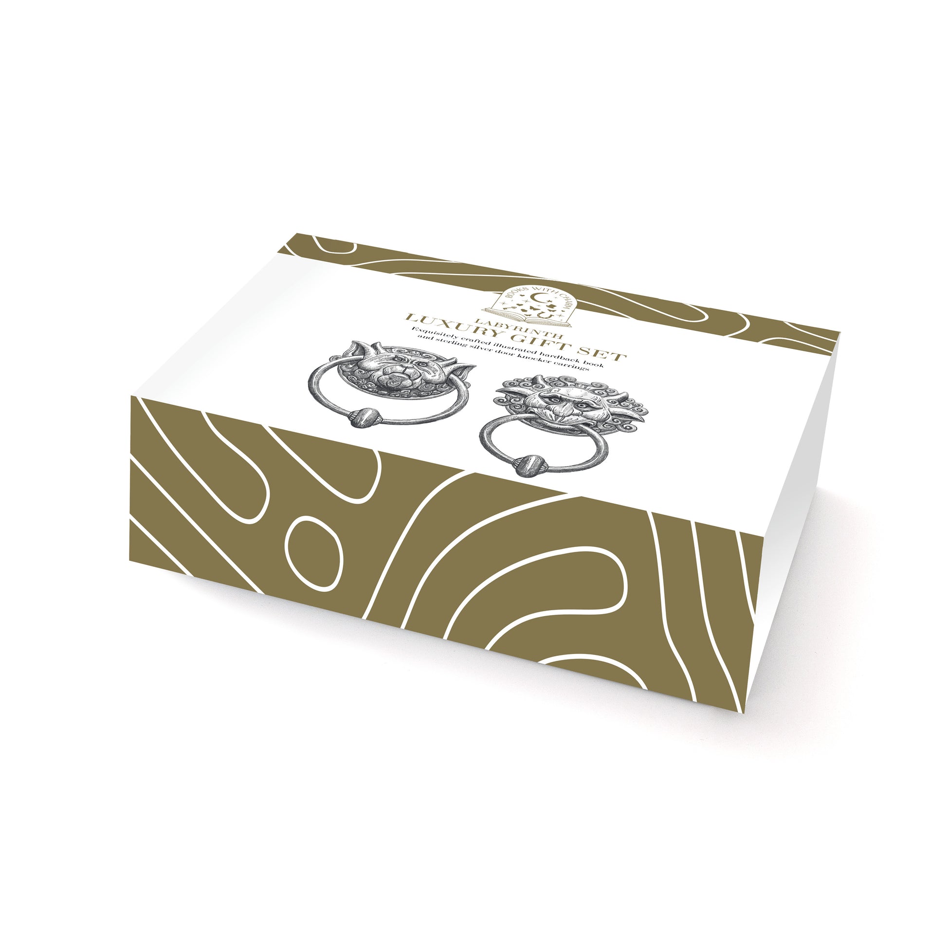 Books with Charm | Jim Henson's Labyrinth Movie A4 hardback illustrated book and Sterling Silver Door Knocker Earrings. Book Gift Sets from £79.95