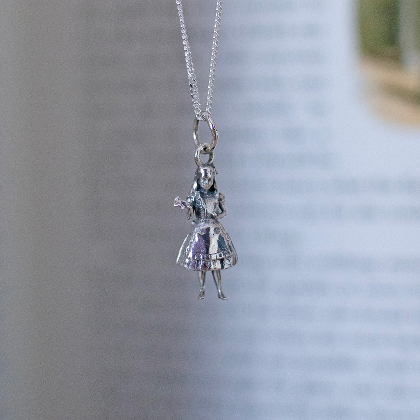 Books with Charm | Alice in Wonderland Hardback Book with Sterling Silver Alice Charm Necklace in a Gift Box | Free UK Delivery
