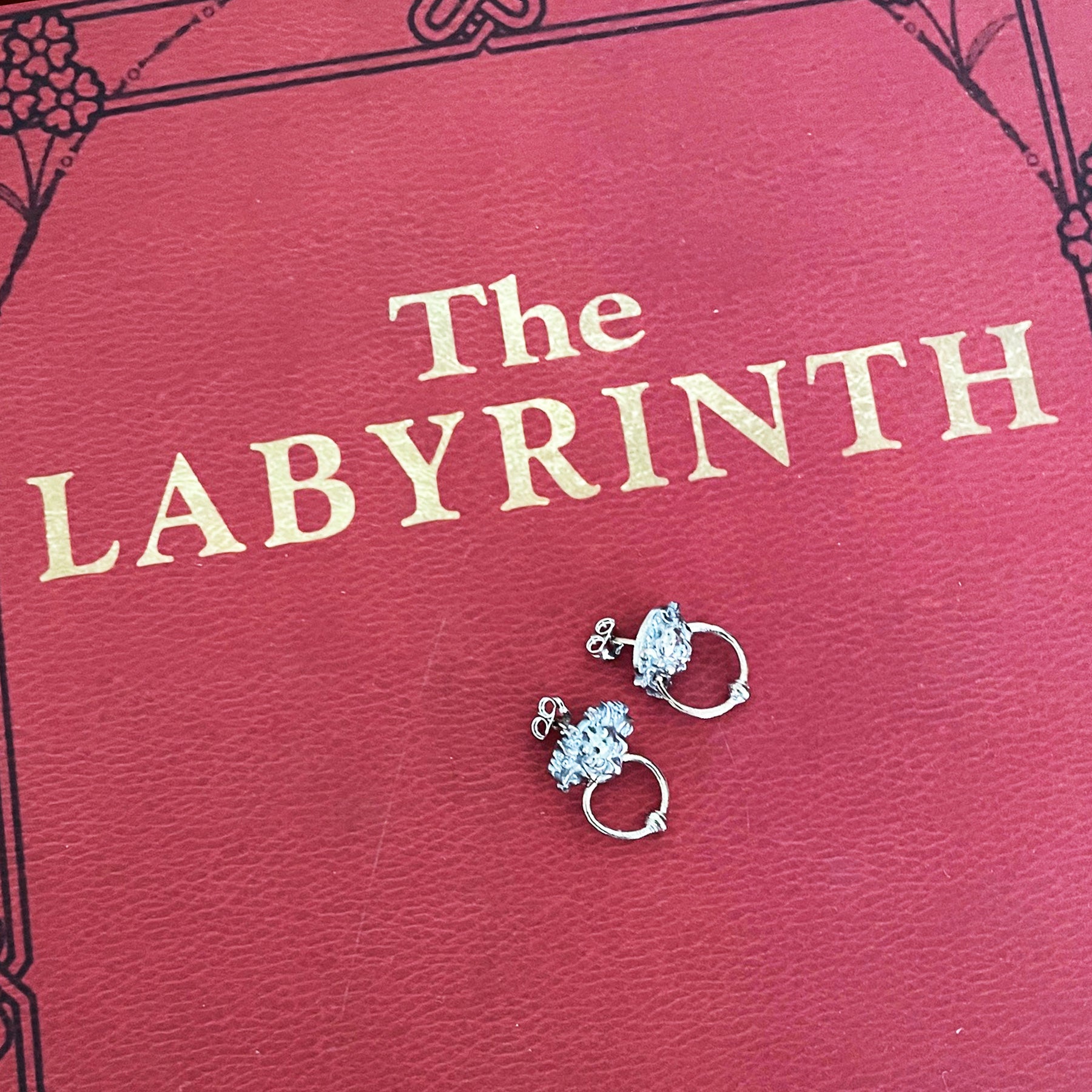 Books with Charm | Jim Henson's Labyrinth Movie A4 hardback illustrated book and Sterling Silver Door Knocker Earrings. Book Gift Sets from £79.95